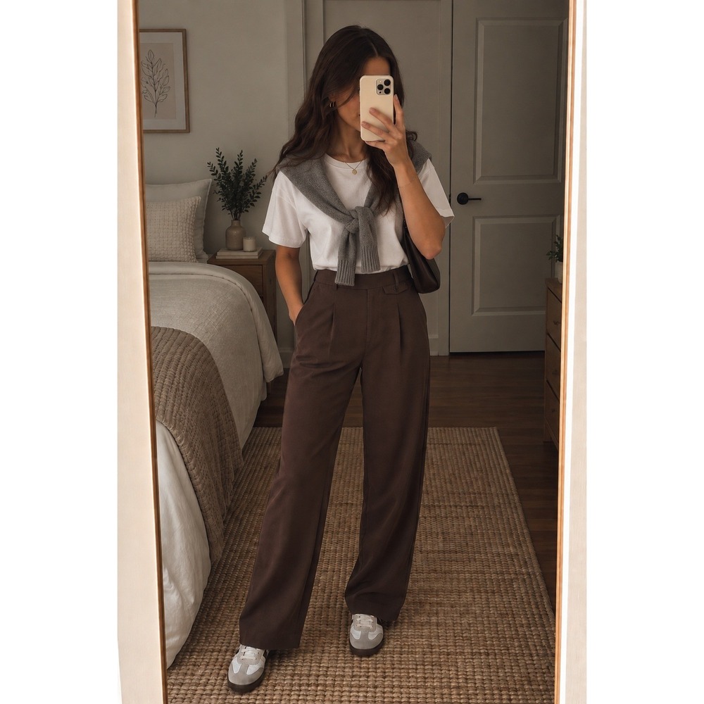Madewell Chocolate Brown Harlow Wide Leg Wide-Leg Trouser Pants Sz 0 Clean Girl